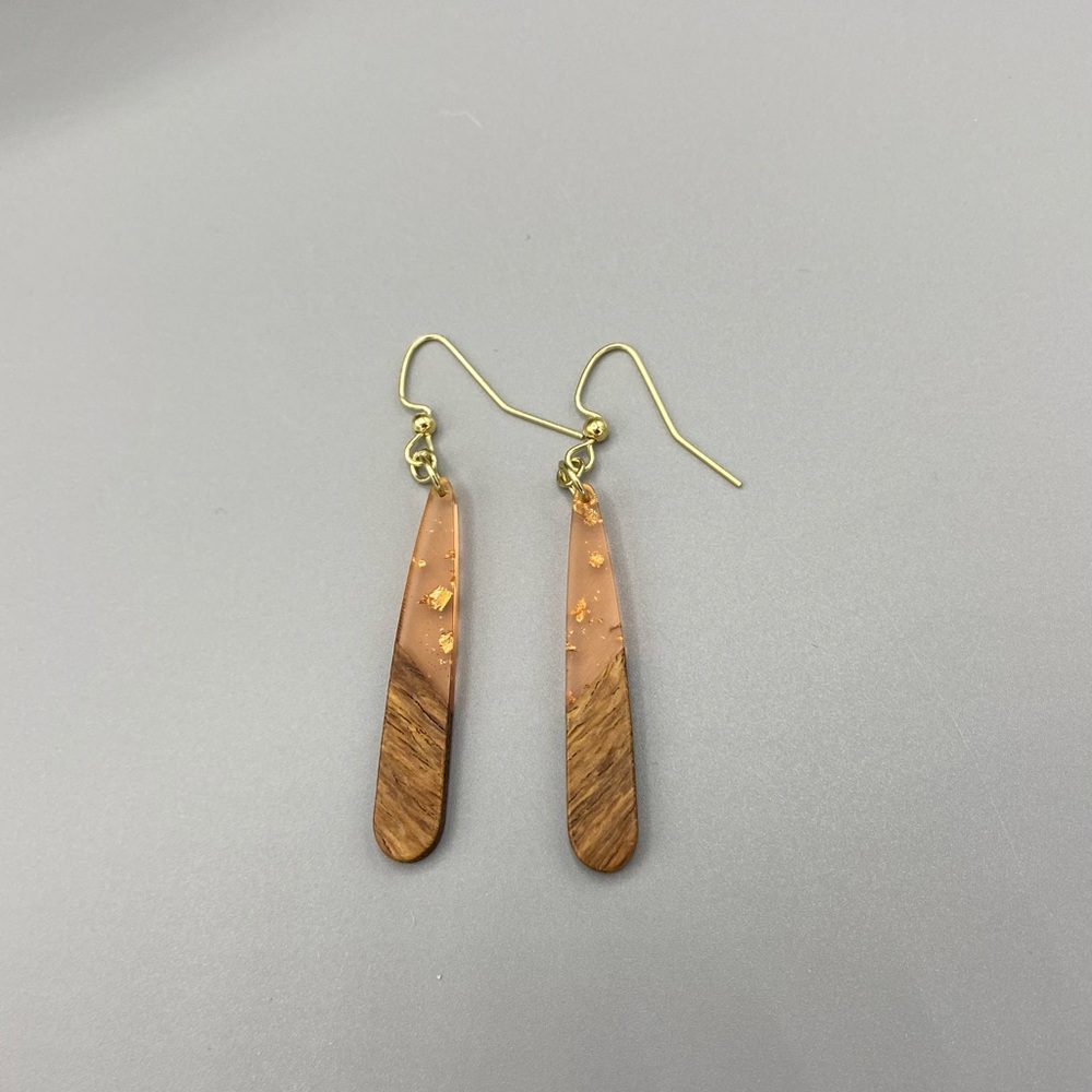 Walnut and Resin Drop Earrings